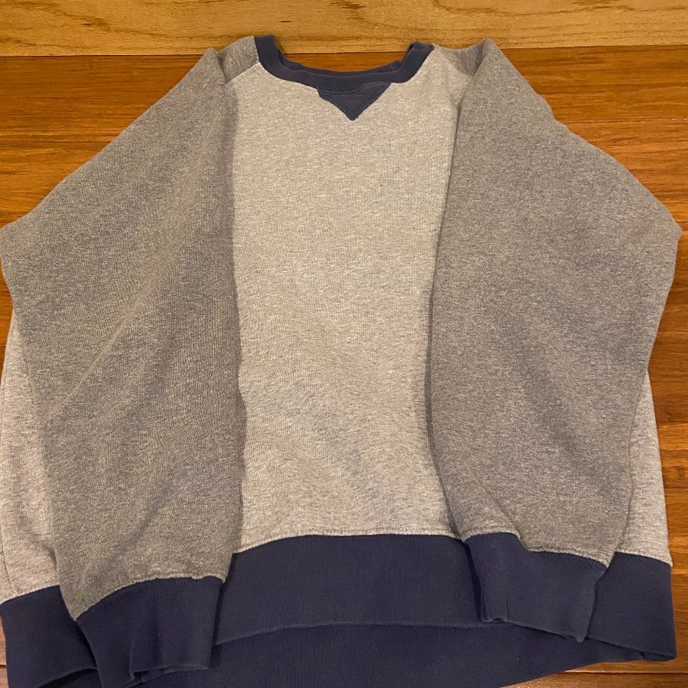 Chap's multi color gray with blue cuffs and neck crew neck sweatshirt- womens